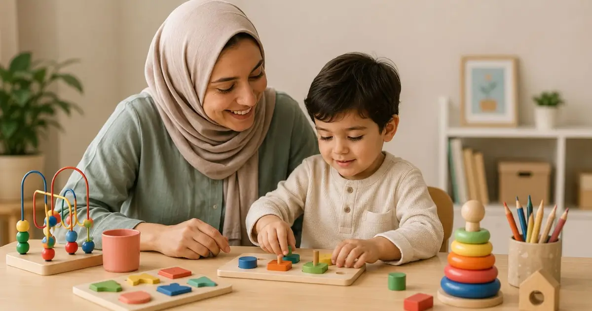 A mother chooses the right playpen for her child using a simple test based on age and skill.